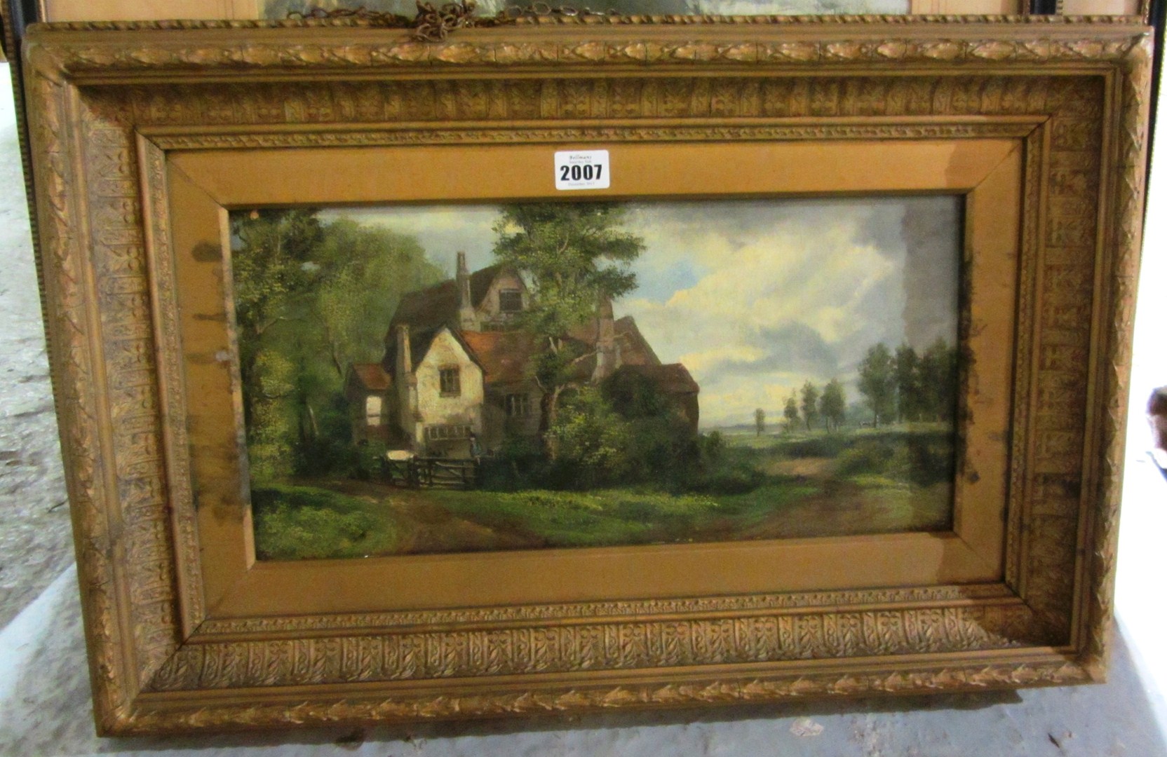 Appraisal: English School th century House in a landscape oil on