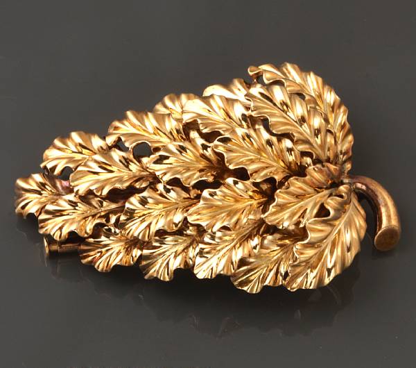 Appraisal: An k gold leaf brooch signed Tiffany amp Co Italy