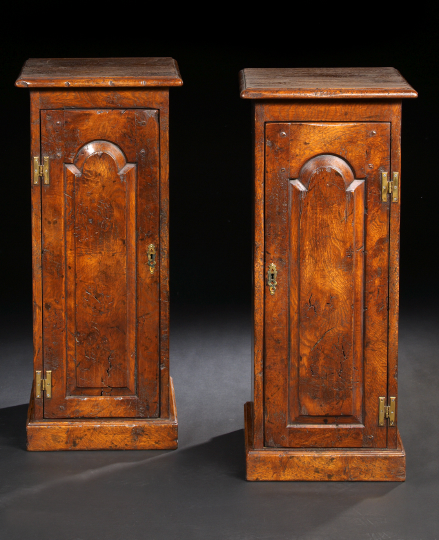 Appraisal: Pair of English Oak Cupboards each with a rectangular top