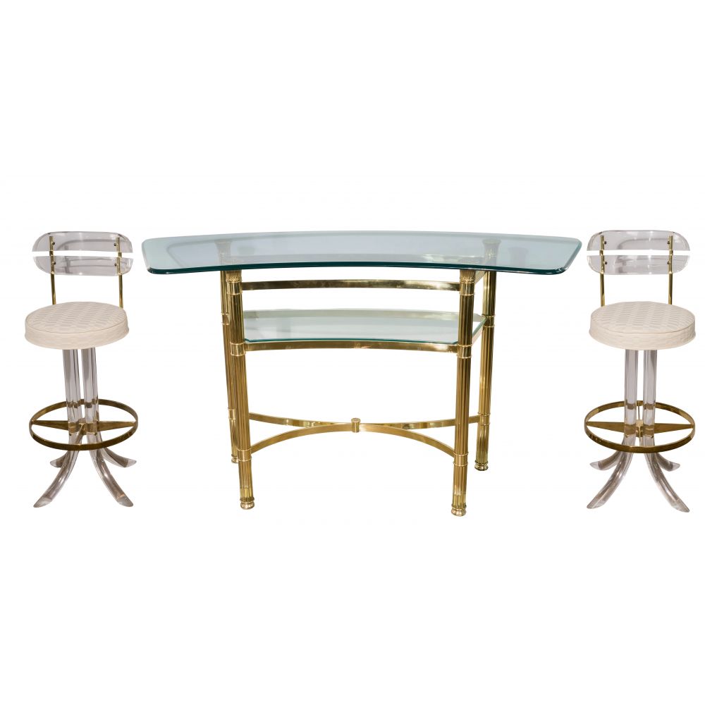 Appraisal: LUCITE BAR STOOLS BY HILL MFG AND CONTEMPORARY GLASS BAR