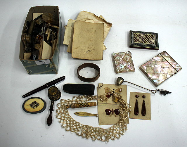 Appraisal: A QUANTITY OF BIJOUTERIE AND JEWELLERY vizagapatam needlecase mother-of-pearl gaming