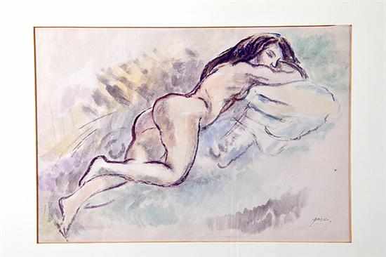 Appraisal: Jules Pascin New York French - SLEEPING NUDE mixed media