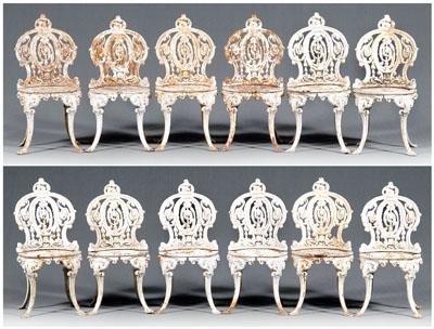 Appraisal: Set of cast iron garden chairs each with openwork back