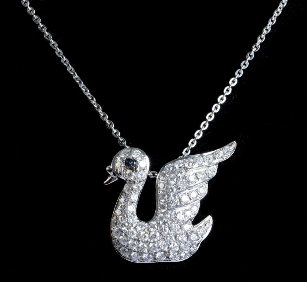 Appraisal: K WG DIAMOND ENCRUSTED SWAN PENDANT NECKLACE K white gold