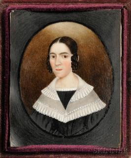 Appraisal: American School Mid- th Century Miniature Portrait of a Lady