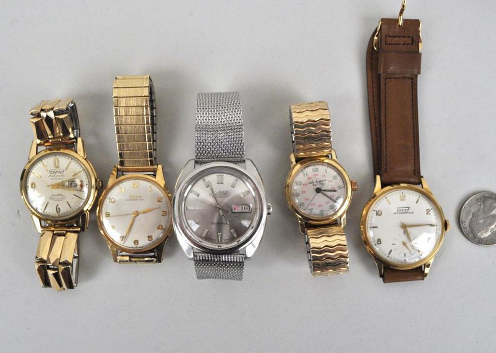 Appraisal: Group Five Vintage Mens' Wristwatches including Tissot Jules Jurgensen Nivavlex