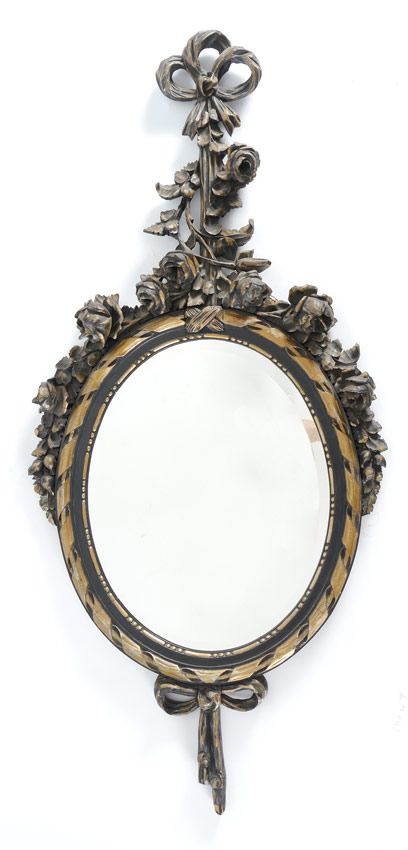 Appraisal: CARVED GILDED FLORAL WALL MIRROR Carved wood ribbon over floral