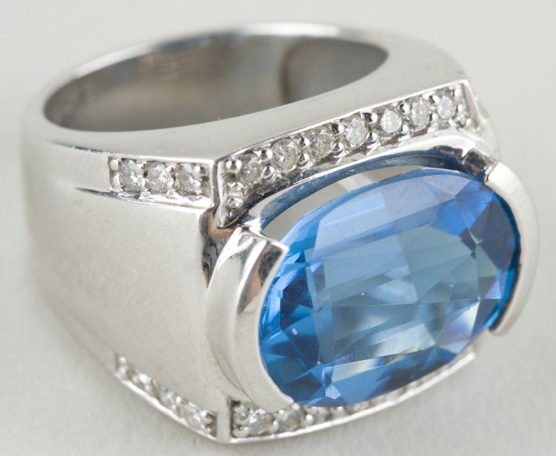 Appraisal: KT White Gold Blue Topaz and Diamond Ring with oval