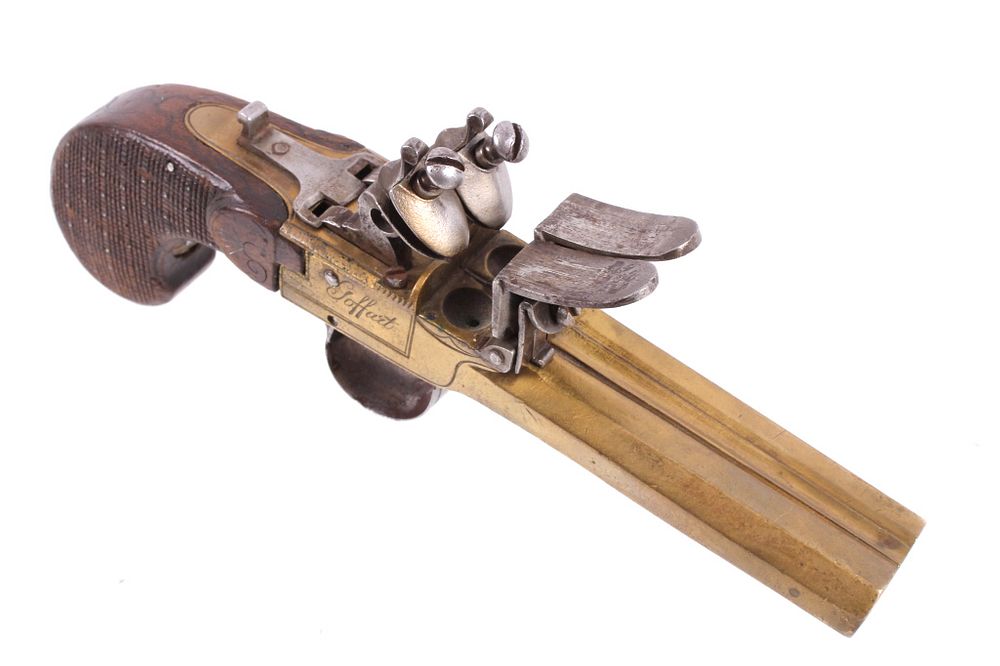 Appraisal: Double Barrel Belgian Flintlock Pistol c - For your consideration