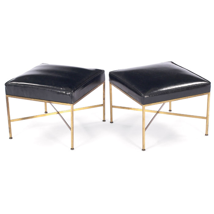 Appraisal: Paul McCobb stools pair brass frames with black vinyl upholstery