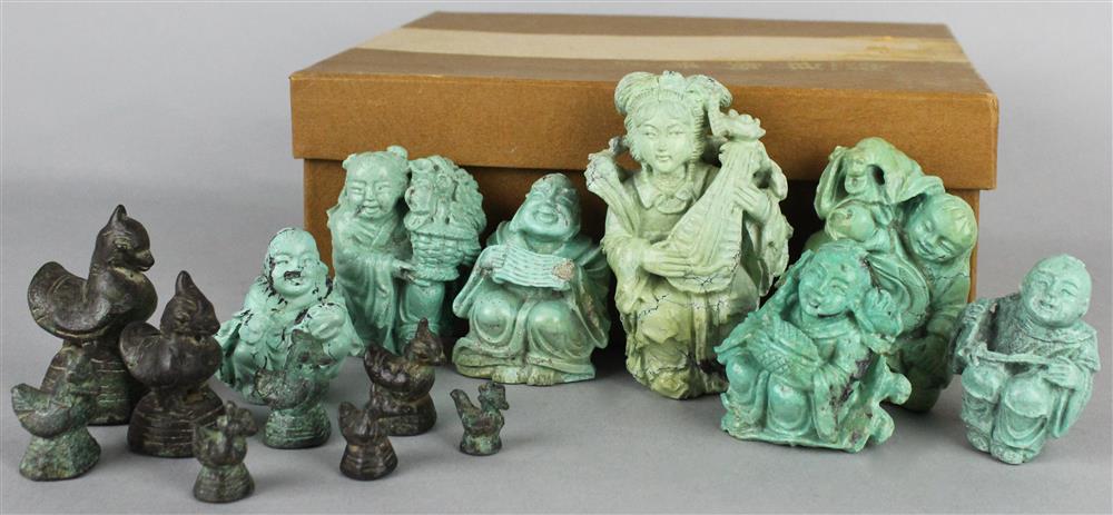 Appraisal: GROUP OF SEVEN CHINESE TURQUOISE CARVINGS including a female musician