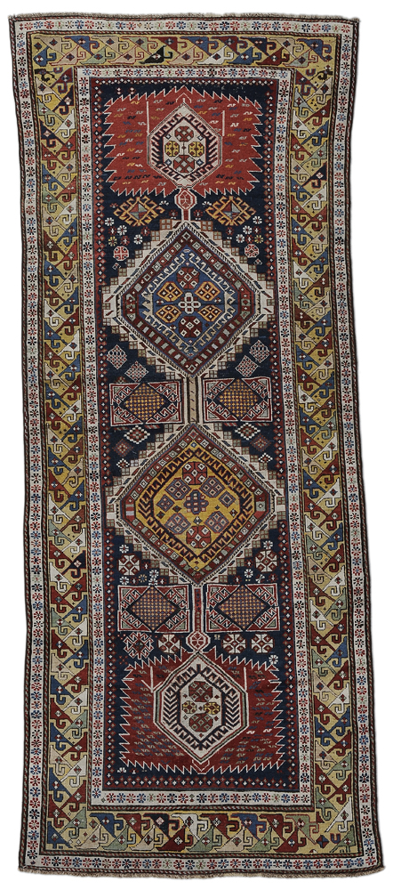 Appraisal: Shirvan Runner Caucasian early th century two serrated diamond medallions