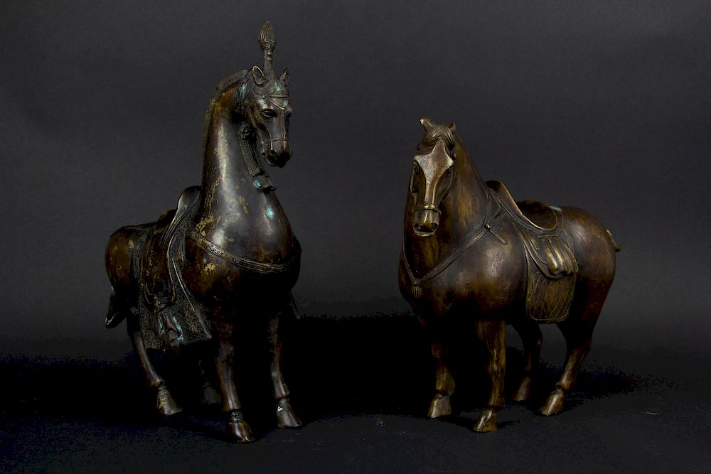 Appraisal: Two Bronze Chinese Style Caparisoned Horses From a New Rochelle