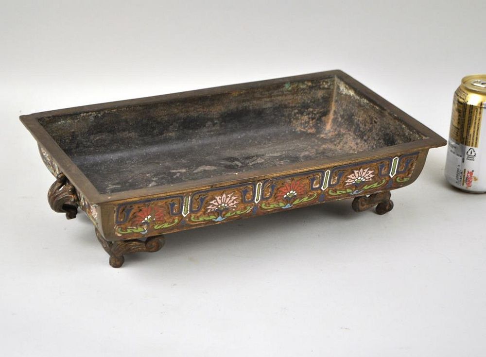 Appraisal: Chinese Champleve Enameled Bronze Footed Censer with chop signature at