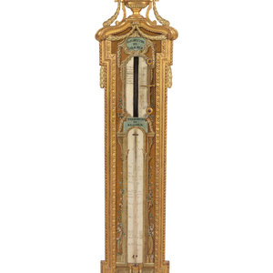 Appraisal: A Louis XVI Painted and Parcel Gilt Barometer and Thermometer