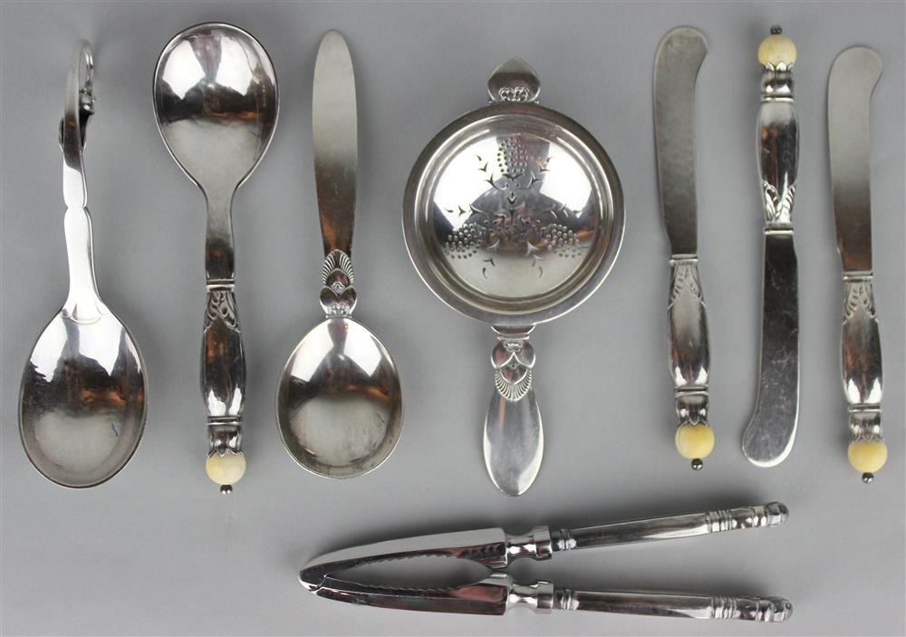 Appraisal: GEORG JENSEN DANISH SILVER TABLEWARES including a Blossom spoon an