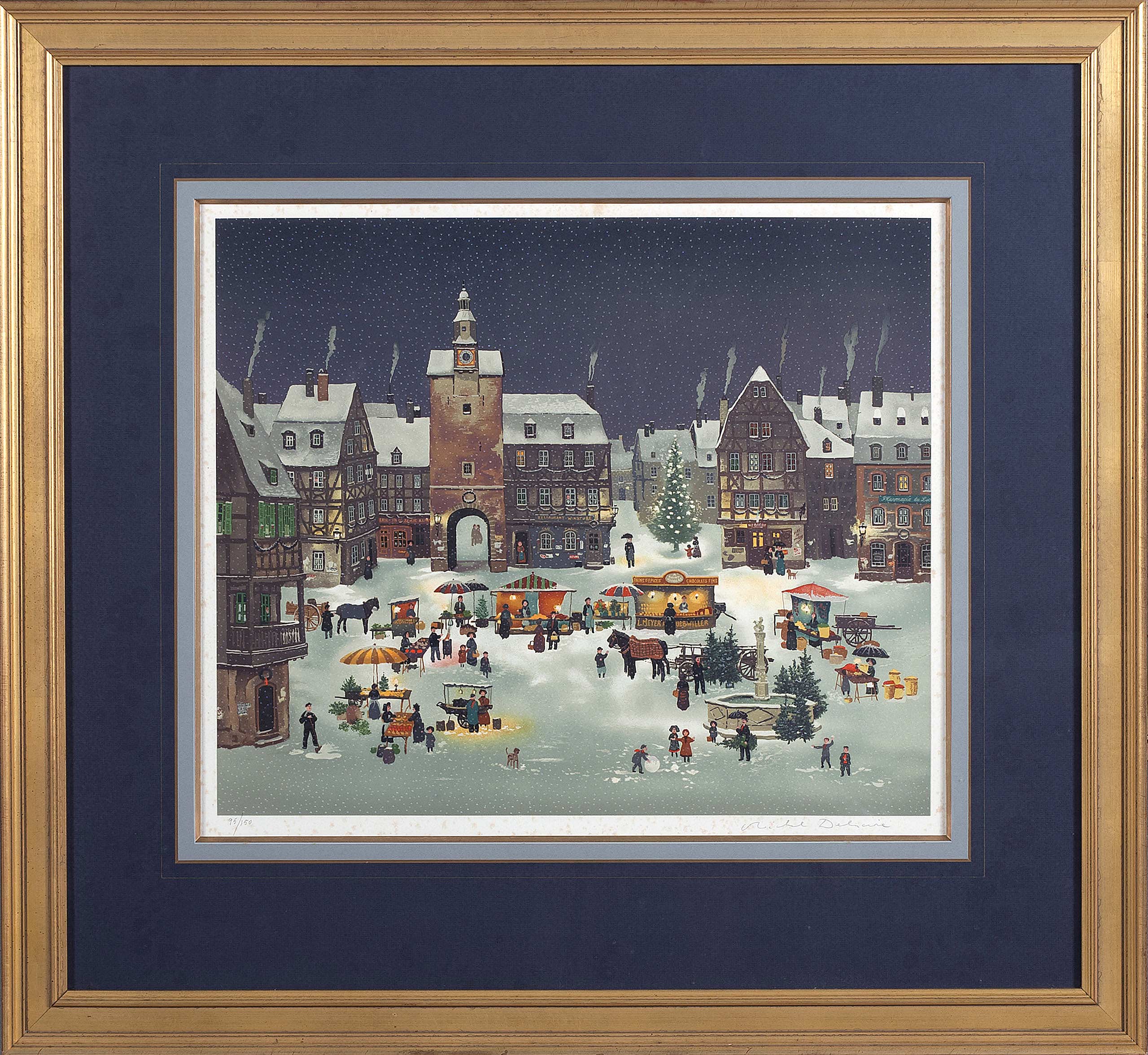 Appraisal: FRAMED LITHOGRAPH MICHEL DELACROIX French b European village scene at