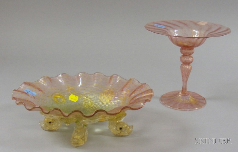 Appraisal: Murano Art Glass Compote and Console Bowl with Dolphin-form Feet