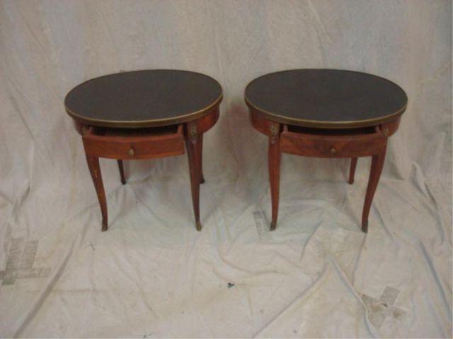 Appraisal: Pair of Louis XV Oval Slate Top Drawer Tables Dimensions