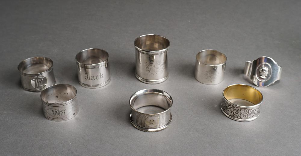 Appraisal: EIGHT ASSORTED SILVERPLATE NAPKIN RINGSEight Assorted Silverplate Napkin Rings