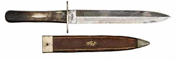 Appraisal: Bowie Knife By Manson '' spear point blade with etched