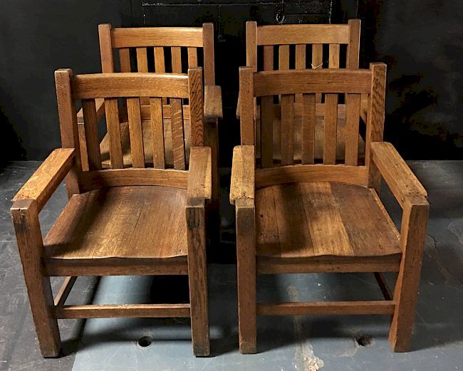 Appraisal: Antique Arts Crafts Mission Oak Armchairs Heavily Constructed One Arm