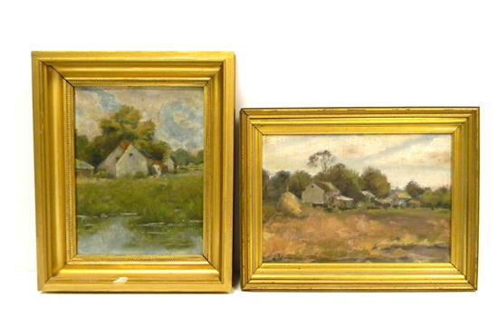 Appraisal: Two unsigned American Impressionist-style farm scenes in gilt frames vertical