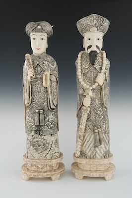 Appraisal: A Large Pair of Emperor and Empress Figures Wood core