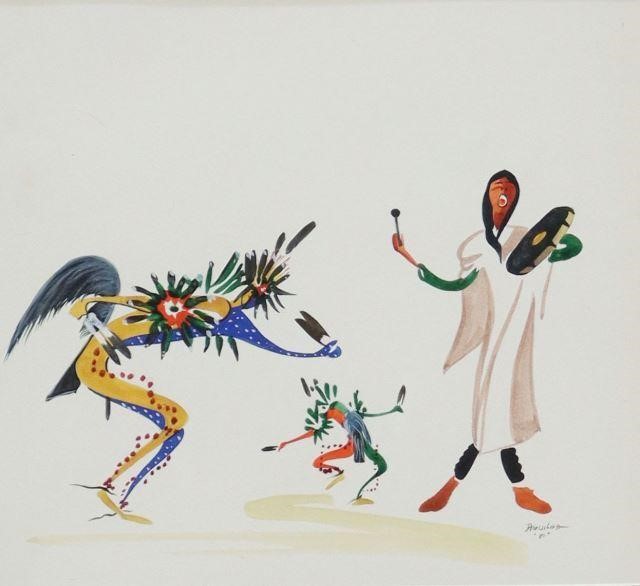 Appraisal: Framed watercolor painting on paper Pueblo Dancers and Musicians signed