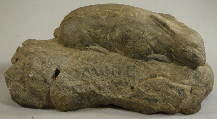 Appraisal: Carved stone rabbit signed Cut by Guy L Heckert on