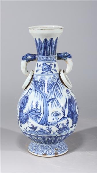 Appraisal: Chinese blue and white porcelain with molded handles and rings