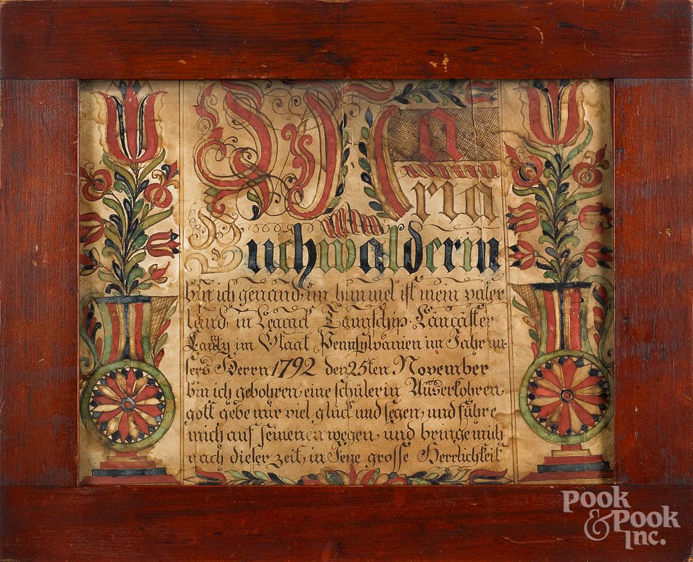 Appraisal: Leacock Township Artist fraktur birth certificate Leacock Township Artist Lancaster