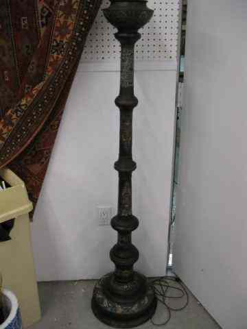 Appraisal: Japanese Champleve Bronze Floor Lamp deco bird floral designs ''