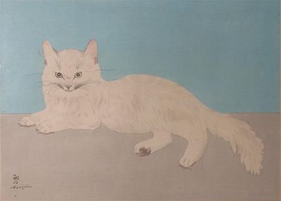 Appraisal: A print of a cat resting after a design by