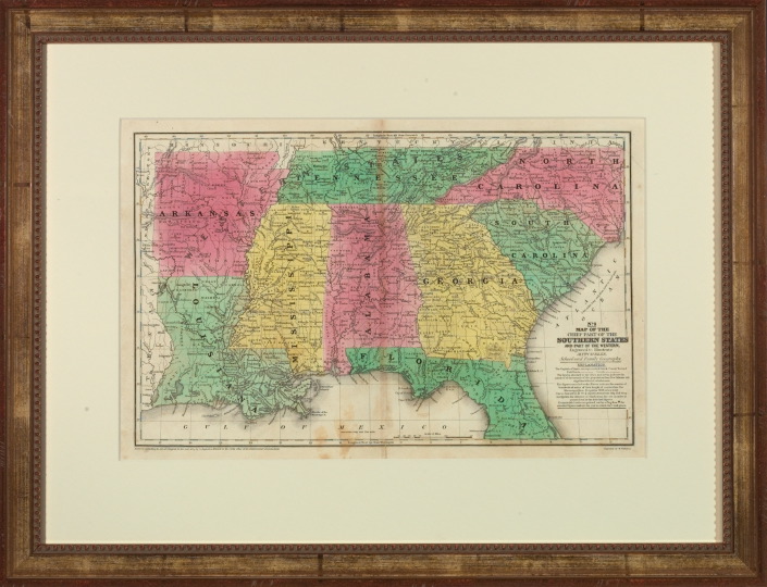 Appraisal: Hand-Colored Engraved Map of the Southern States by S Augustus