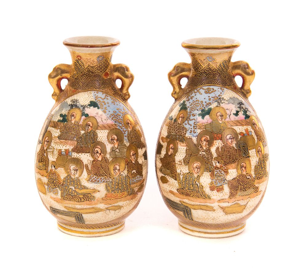 Appraisal: Signed Mirrored Japanese Satsuma Meiji Miniature Vases Japanese Satsuma Miniature