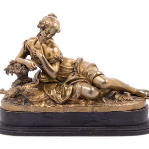 Appraisal: A Gilt Bronze Figure of a Reclining Woman Late th