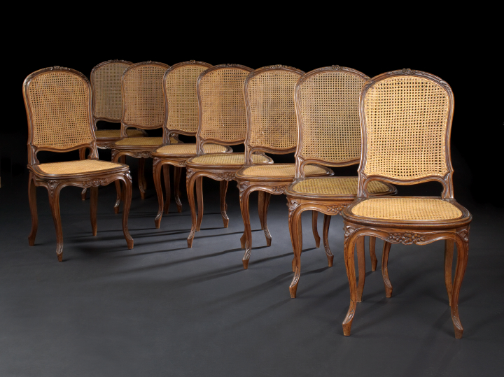 Appraisal: Suite of Eight Provincial Louis XV-Style Fruitwood Sidechairs each with