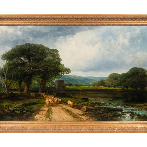 Appraisal: Andrew Melrose American - Landscape with Sheep oil on canvas