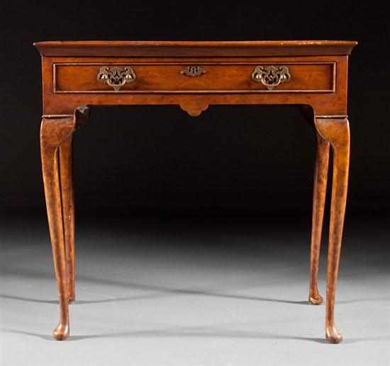 Appraisal: Queen Anne style burl walnut single-drawer side table in H