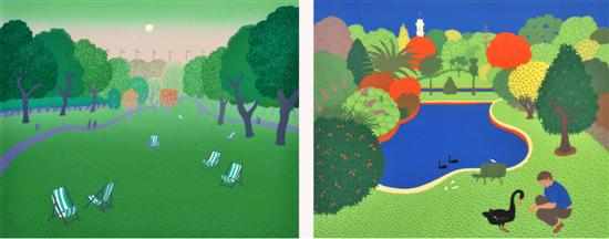 Appraisal: ANNE MARIE GRAHAM BORN Pair of screenprints i Botanic Gardens