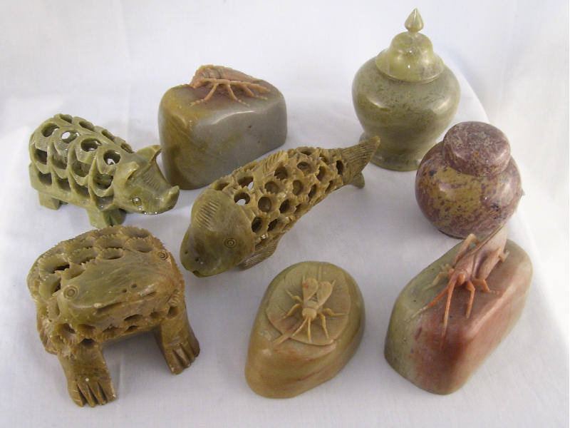 Appraisal: Oriental Soapstone Lot Lot includes Three Carved animals with smaller