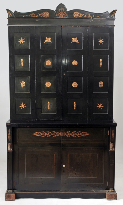 Appraisal: Regency Revival Dark Green Painted and Parcel-Gilt Bar Cabinet x