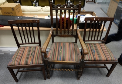 Appraisal: Regency oak dining chairs together with twisty leg carving chair