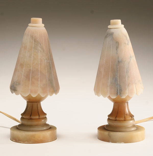 Appraisal: Pair alabaster boudoir lamps fluted shades and bases H Good