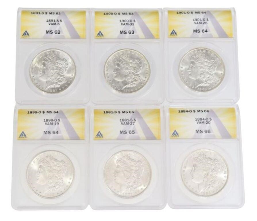 Appraisal: lot of Morgan Silver Dollars each graded by ANACS and