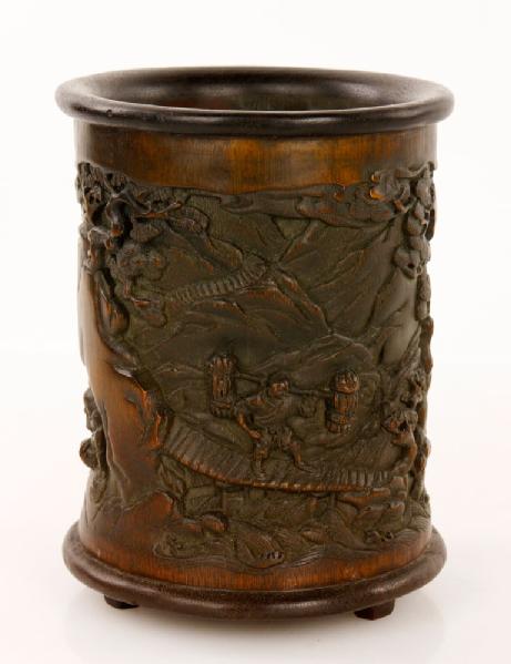 Appraisal: - Chinese Carved Bamboo Brush Pot Bamboo brush pot China