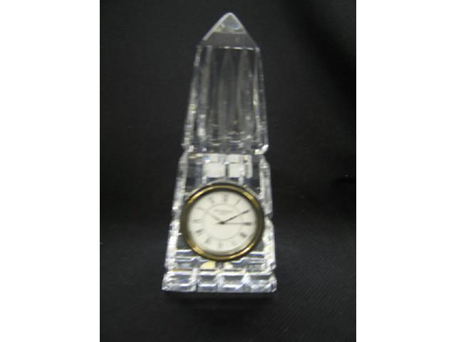 Appraisal: Waterford Cut Crystal Desk Clock obelisk style working