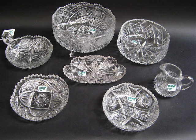 Appraisal: SEVEN PIECES AMERICAN HAND CUT AND ENGRAVED CLEAR GLASS signed