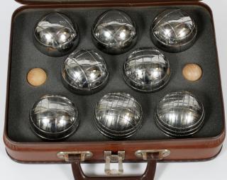 Appraisal: LA BOULE OBAT BOCCE BALL SET EIGHT CHROME BALL LA